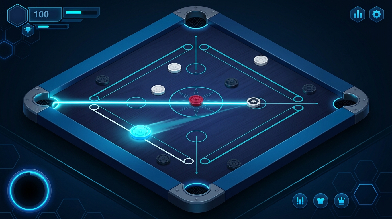 Direct Carrom shot alignment and trajectory guide