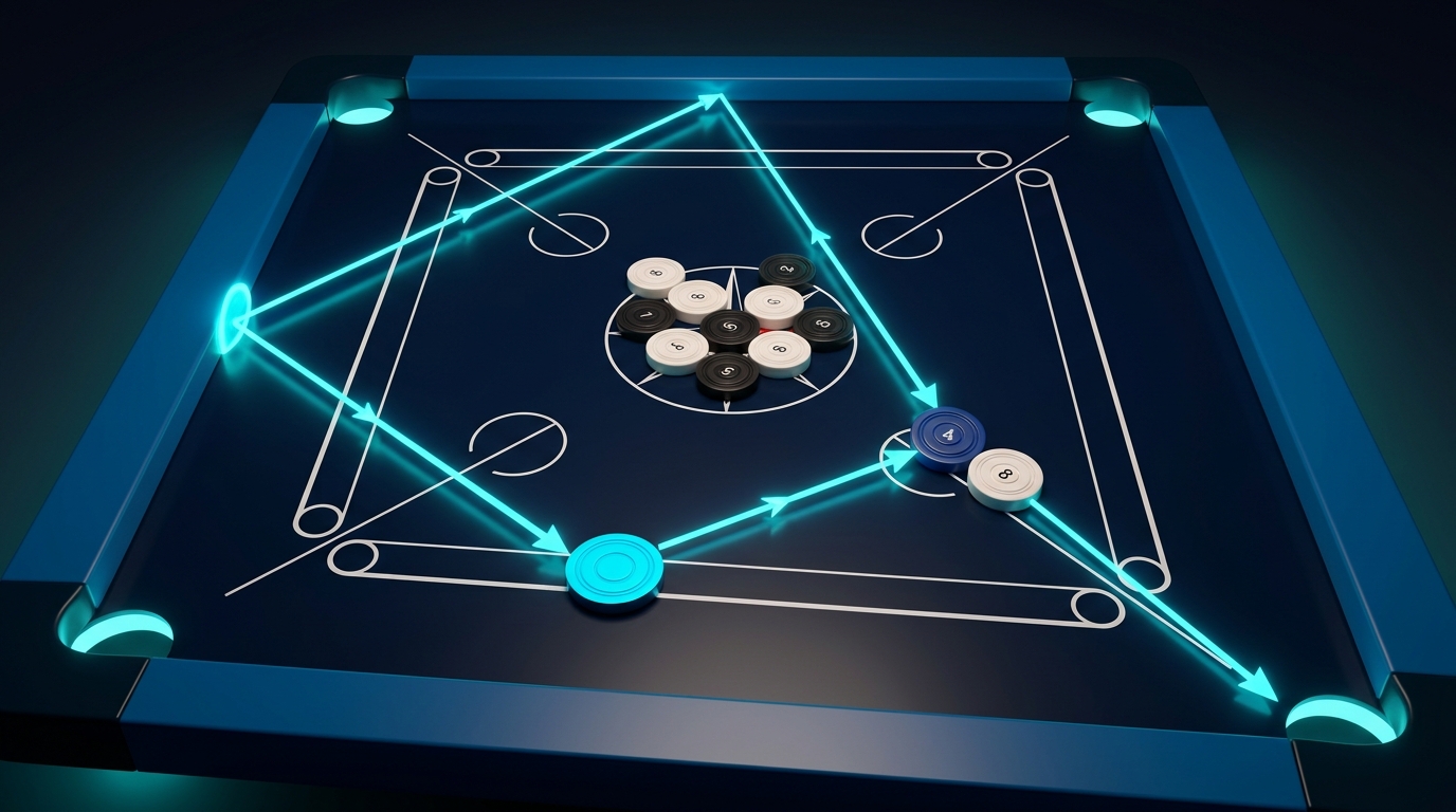 Indirect cushion rebounds and multi-collision Carrom shot guidance