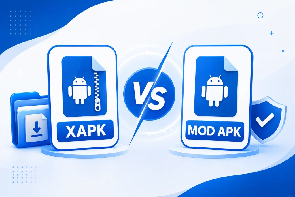 XAPK vs Mod APK comparison showing package format and app modifications