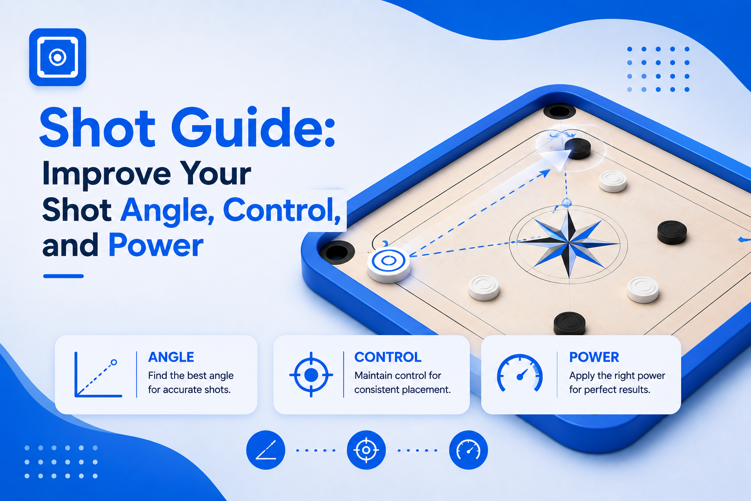 Carrom shot guide showing angle, control and power techniques